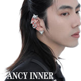 Cat Ear Clip Earring Rhinestone Zircon Carving Punk Earrings