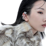 Cat Ear Clip Earring Rhinestone Zircon Carving Punk Earrings