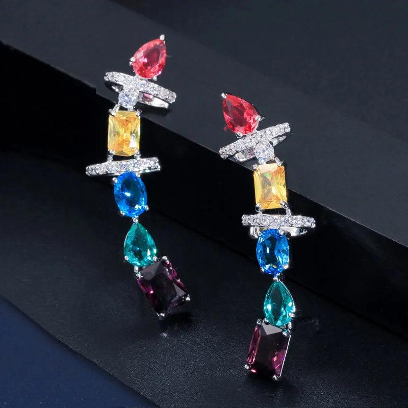 CWWZircons Multicolor CZ Crystal Big Ear Cuff Earrings