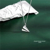 925 Silver Paper Airplane Pendant Necklace Sterling Silver Chain Jewelry