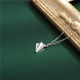 925 Silver Paper Airplane Pendant Necklace Sterling Silver Chain Jewelry