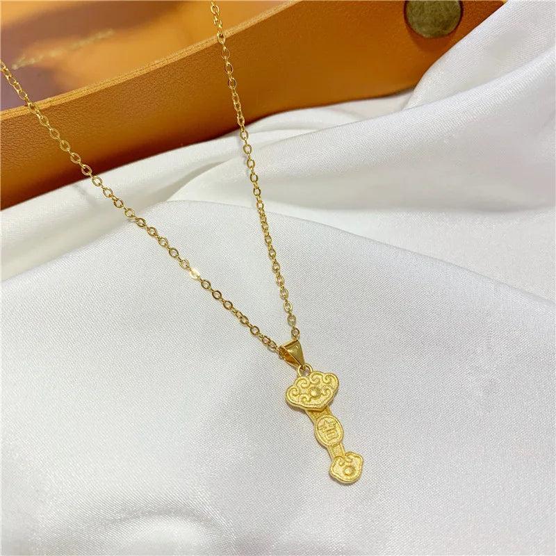 NK217 RUYI 24KT Necklace Vintage Fine Jewelry Woman Girl Bride