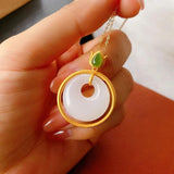 Chinese Style Hetian Jade Round Necklace Pendant for Women