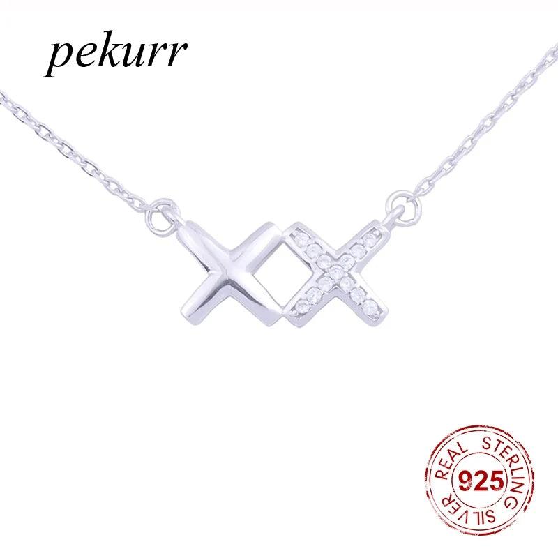 925 Silver Double Zircon Cross Necklace Women Jewelry