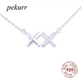 925 Silver Double Zircon Cross Necklace Women Jewelry