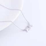 925 Silver Double Zircon Cross Necklace Women Jewelry