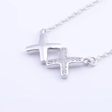 925 Silver Double Zircon Cross Necklace Women Jewelry