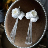Petal Beaded Tassel Ear Clip Wedding Earrings