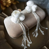 Petal Beaded Tassel Ear Clip Wedding Earrings