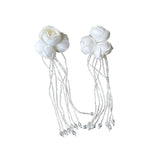 Petal Beaded Tassel Ear Clip Wedding Earrings