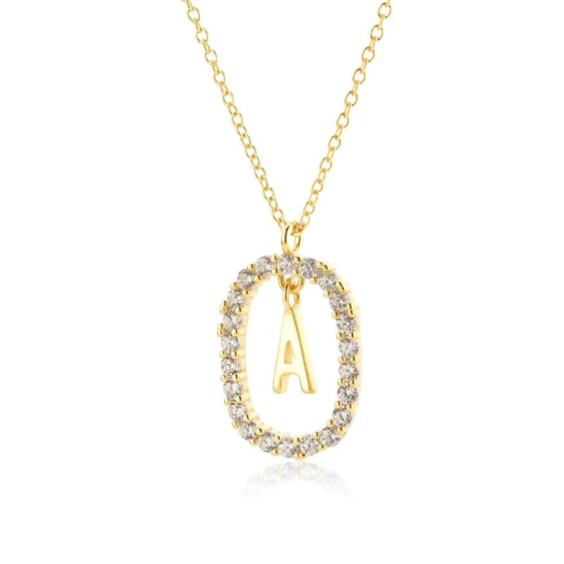 925 Silver Zircon Alphabet A-Z Pendant Long Chain Necklace Women Initial Choker