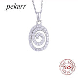 925 Silver Zircon Oval Round Spin Line Necklace For Women