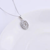 925 Silver Zircon Oval Round Spin Line Necklace For Women