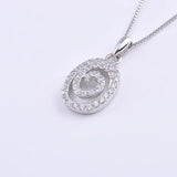 925 Silver Zircon Oval Round Spin Line Necklace For Women