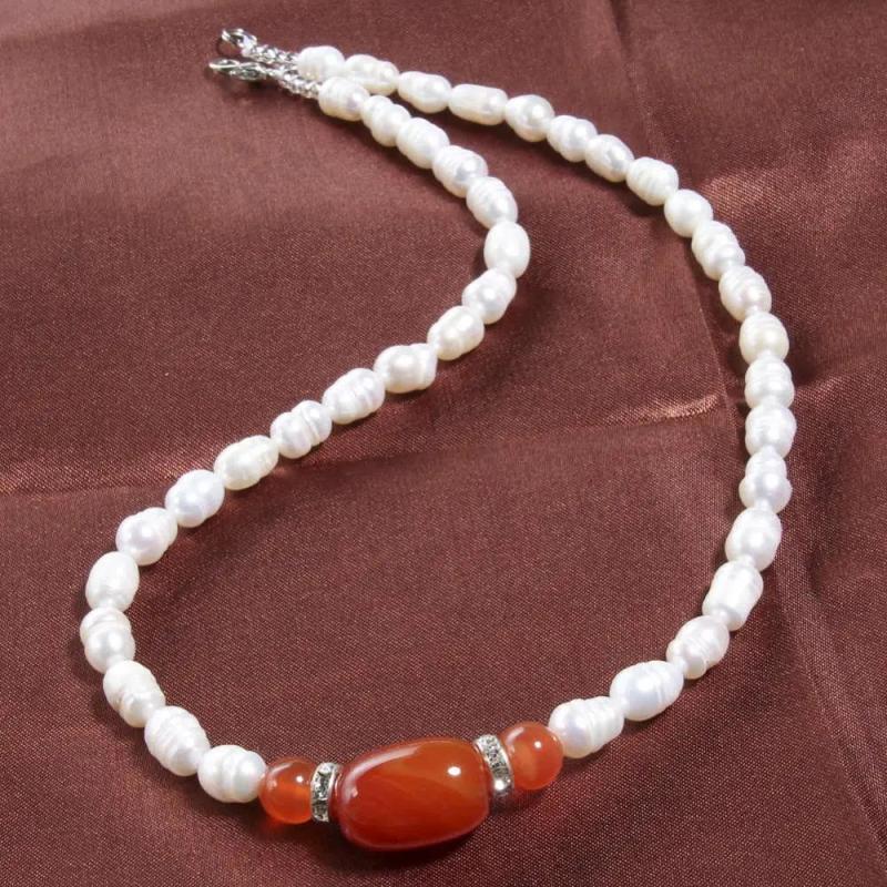 Freshwater Pearl Necklace Red Agate Jewelry Gift