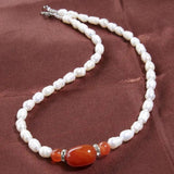 Freshwater Pearl Necklace Red Agate Jewelry Gift