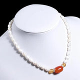 Freshwater Pearl Necklace Red Agate Jewelry Gift