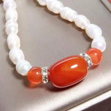 Freshwater Pearl Necklace Red Agate Jewelry Gift