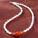 Freshwater Pearl Necklace Red Agate Jewelry Gift