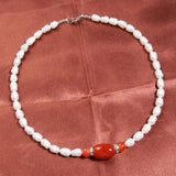 Freshwater Pearl Necklace Red Agate Jewelry Gift