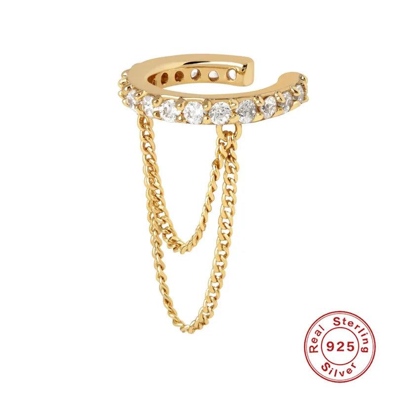 925 Silver Zircon Chain Cuffs Earring For Women
