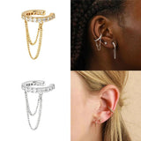 925 Silver Zircon Chain Cuffs Earring For Women