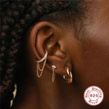 925 Silver Zircon Chain Cuffs Earring For Women