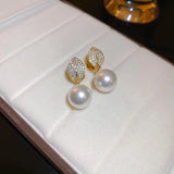 Leaf Pearl Pendant Clip Earrings Classic CZ Plated Ear Buckle for Wedding