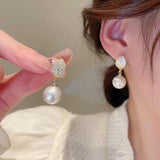 Leaf Pearl Pendant Clip Earrings Classic CZ Plated Ear Buckle for Wedding