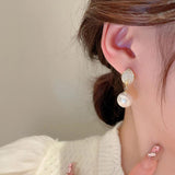 Leaf Pearl Pendant Clip Earrings Classic CZ Plated Ear Buckle for Wedding