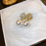 Leaf Pearl Pendant Clip Earrings Classic CZ Plated Ear Buckle for Wedding