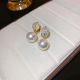 Leaf Pearl Pendant Clip Earrings Classic CZ Plated Ear Buckle for Wedding