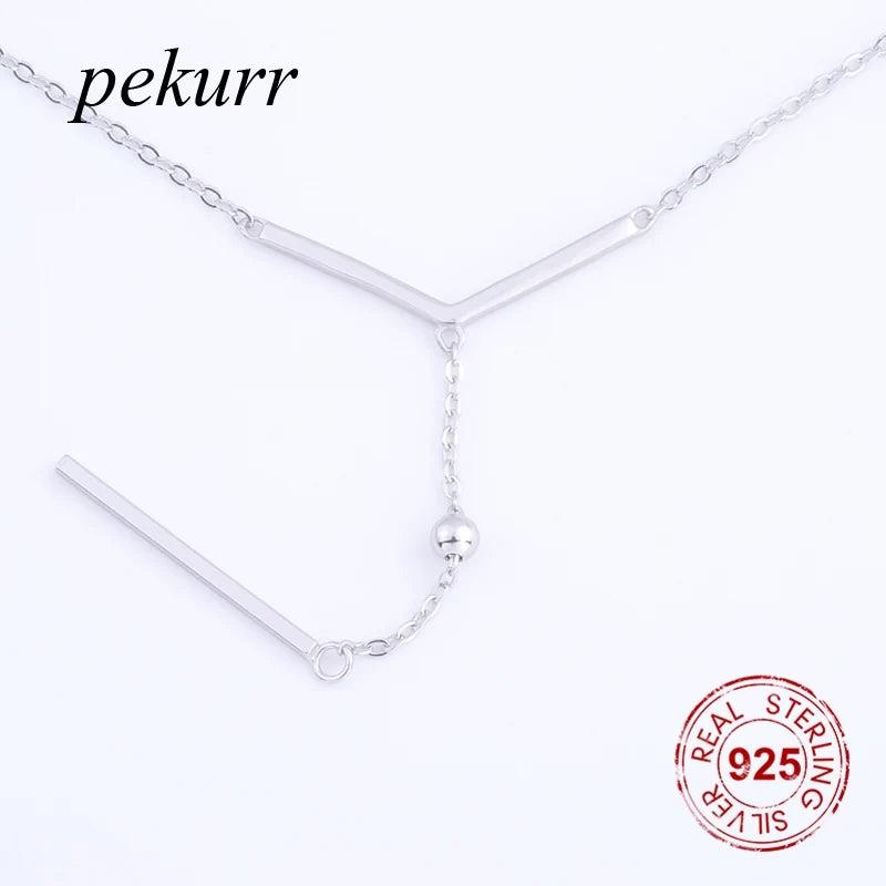 Geometric 925 Silver Long Y Branch Bead Necklaces For Women