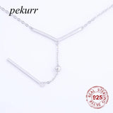 Geometric 925 Silver Long Y Branch Bead Necklaces For Women
