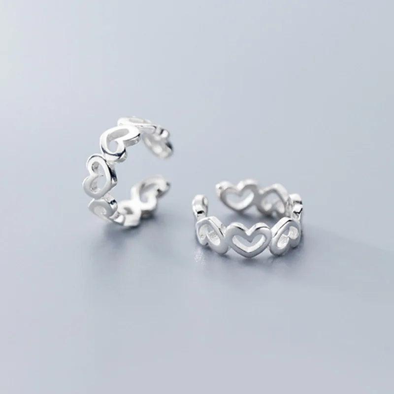 Trustdavis 925 Silver Geometric Love Heart Ear Cuff Clip Earrings DS2338