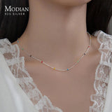 925 Silver Rainbow Crystal Necklace Long Chain Choker Fine Jewelry