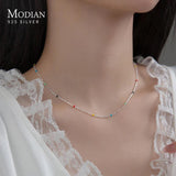 925 Silver Rainbow Crystal Necklace Long Chain Choker Fine Jewelry