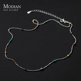 925 Silver Rainbow Crystal Necklace Long Chain Choker Fine Jewelry