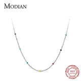 925 Silver Rainbow Crystal Necklace Long Chain Choker Fine Jewelry