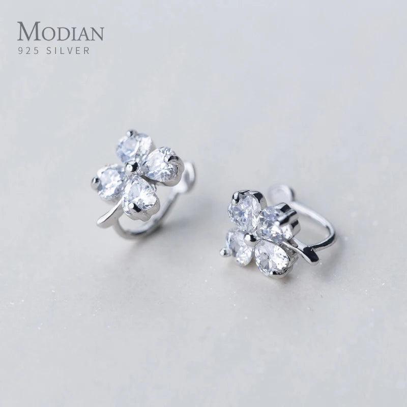 925 Silver Heart CZ Ear Cuff Clip Earrings for Women