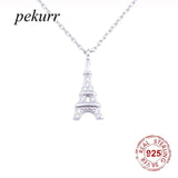925 Silver Eiffel Tower Necklace Zircon Pendant Long Chain Jewelry