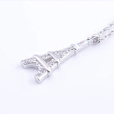 925 Silver Eiffel Tower Necklace Zircon Pendant Long Chain Jewelry