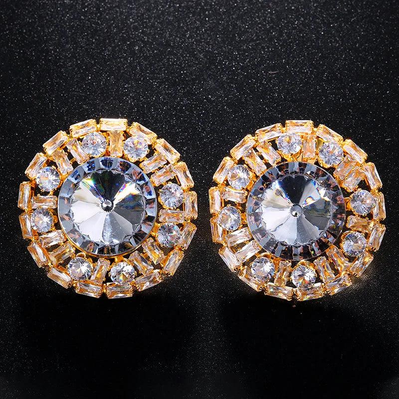 Stonefans Crystal Clip Earrings Rhinestone Bling Round Clip Earrings