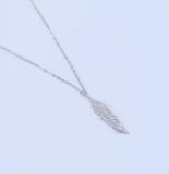 Vintage 925 Silver Feather Pendant Long Necklace Jewelry