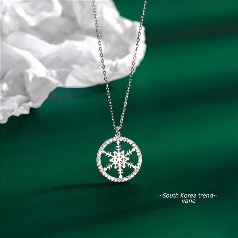 Sterling Silver Rhinestone Snowflake Pendant Necklace
