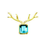 S925 Gold-Plated Aquamarine Elk Antlers Pendant Necklace