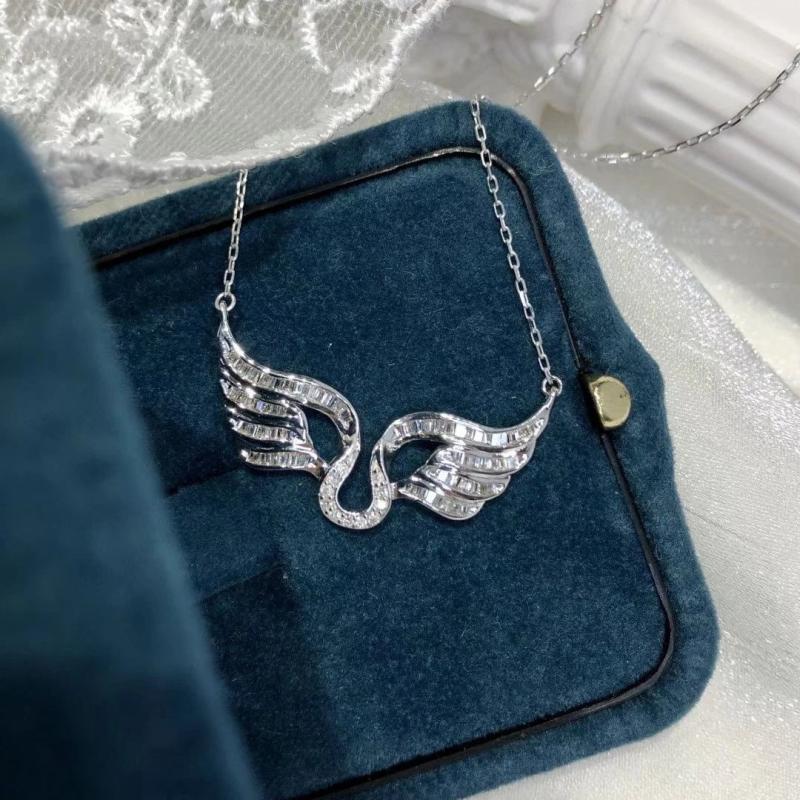 925 Silver Wing Pendant Necklace Women's Clavicle Chain Bridal Jewelry