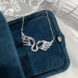 925 Silver Wing Pendant Necklace Women's Clavicle Chain Bridal Jewelry
