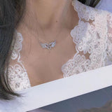925 Silver Wing Pendant Necklace Women's Clavicle Chain Bridal Jewelry