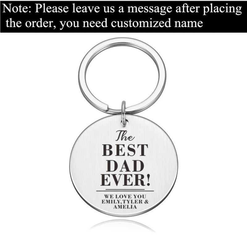 Personalized Family Keychain for Dad - Engraved Stainless Steel Keyring